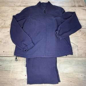 Orvis Navy Blue 2PC Set Full Zip Jacket Elastic Waist Pants‎ Textured Size SP